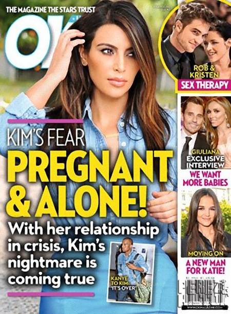 Kim Kardashian Pregnant & Alone OK Magazine Cover